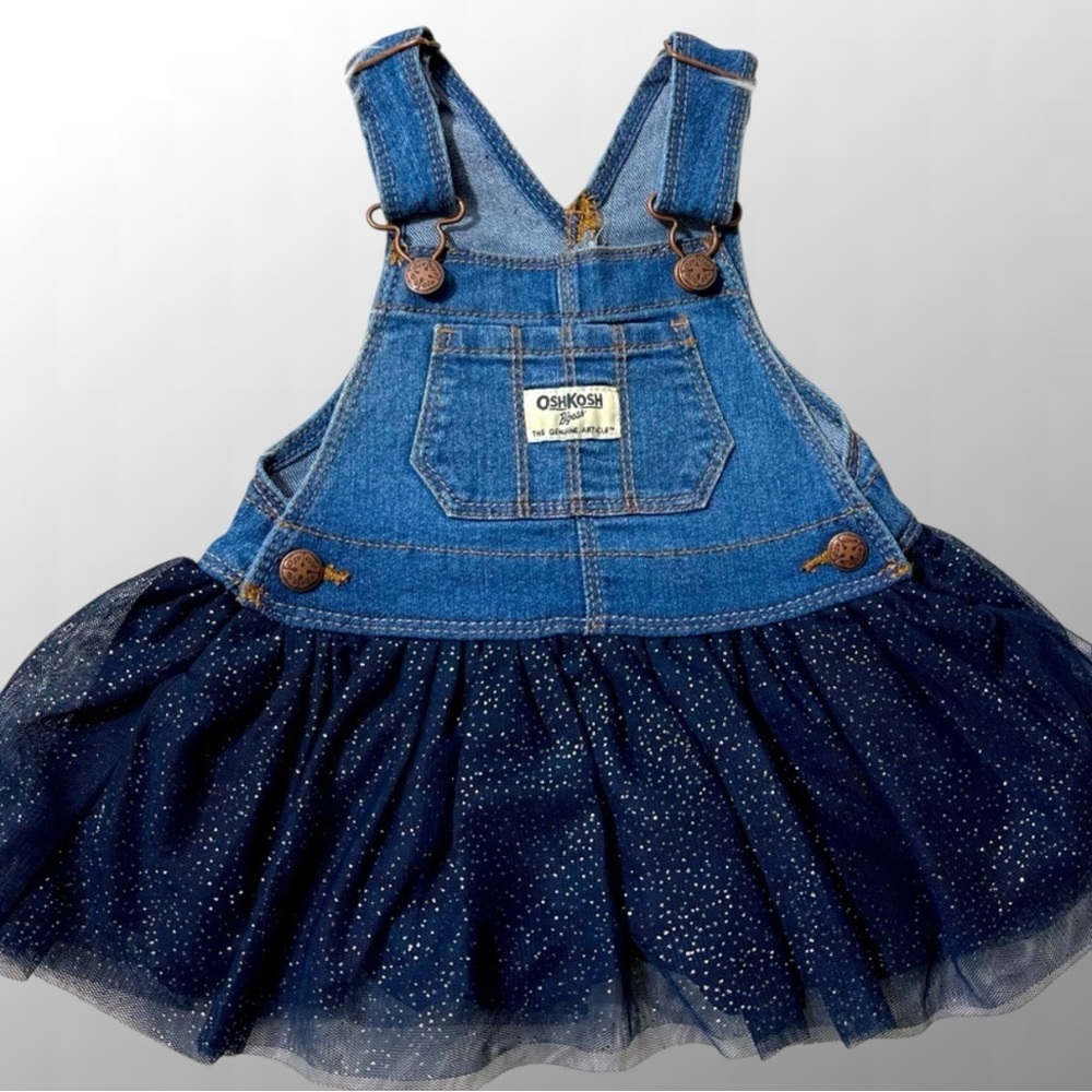 OshKosh B’gosh, Overall Jumper Dress, Navy Blue, Sparkle Tutu / Size: 12 Months